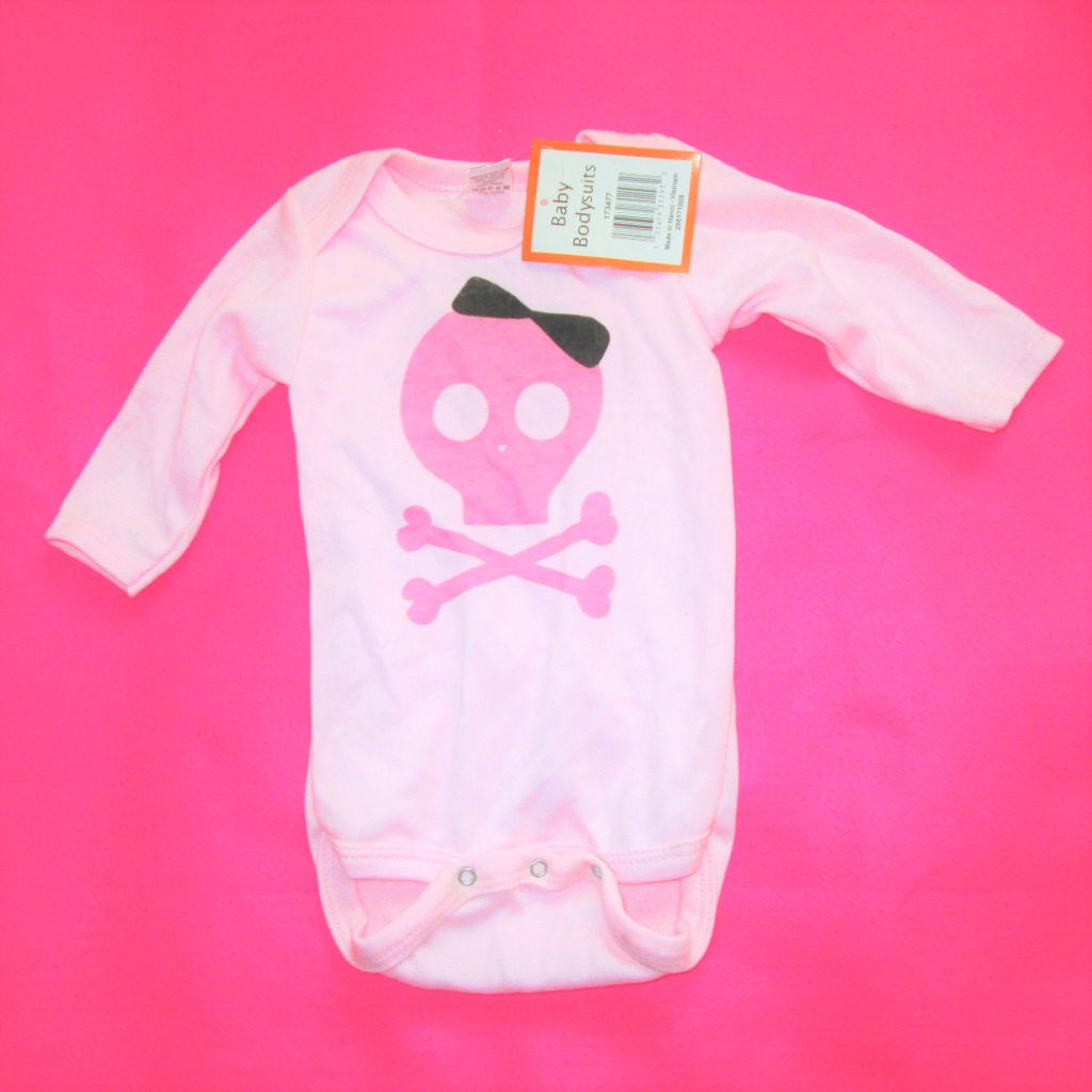 New Halloween Infant Girl Baby Skull Pink Black Bodysuit Size 0-6 Months